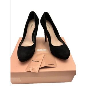Miu Miu Black Suede Heels Gorgeous W/Box SZ 8.5